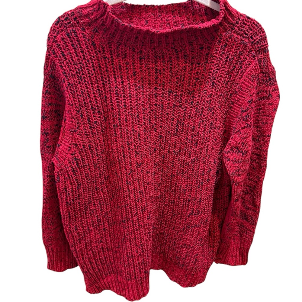 Jones New York Signature Red Chunky Knit Mock Neck High Low Sweater - Picture 4 of 11
